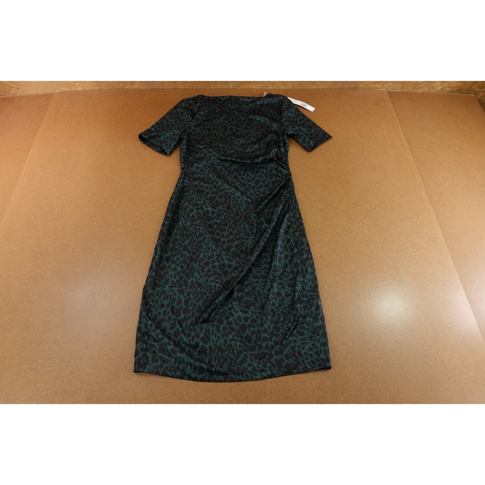 Elie Tahari Womens Small Black Green Raveena Leopard 1/2 Sleeve Sheath Dress NWT